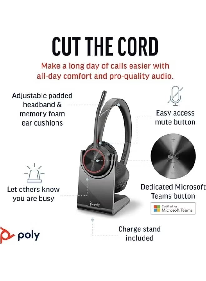 Poly Voyager 4320-M Wireless Headset with BT700 USB-A Adapter and Charging Stand – Dual-Ear, Noise-Cancelling, Microsoft Teams Certified, Black - Image 2